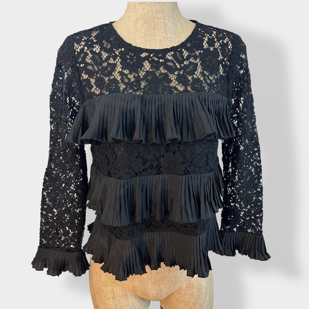 J Crew Pleated Lace Top in Black Size‎ 0
